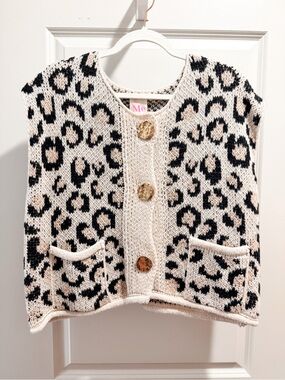 Leopard Knit Button Vest